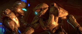 Master Chief and Jameson Locke engage in a fist fight.