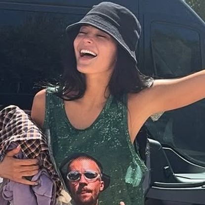 Kylie Jenner arrived at Coachella in full Skylrk gear ready to see Justin Bieber perform