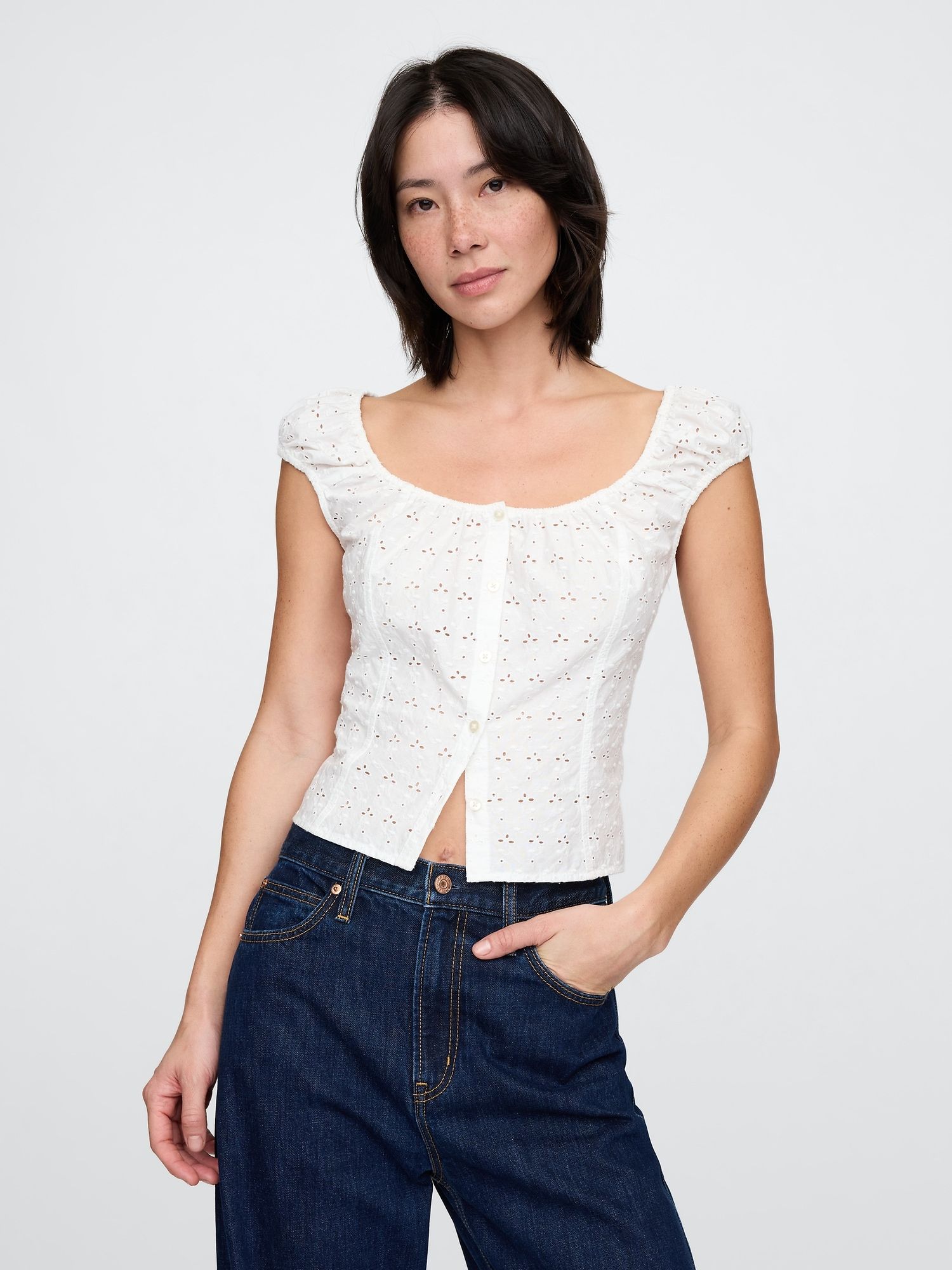Gap, Cap-Sleeve Eyelet Top