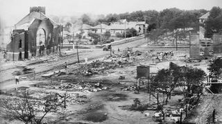 The Tulsa neighborhood of Greenwood, also called "Black Wall Street," was burned during the Tulsa race riots in June 1921.