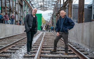 Director Marc Forster, left, and Tom Hanks on the set of Columbia Pictures A MAN CALLED OTTO