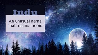 Dark blue image with a moon on to illustrate Indian baby names Indu