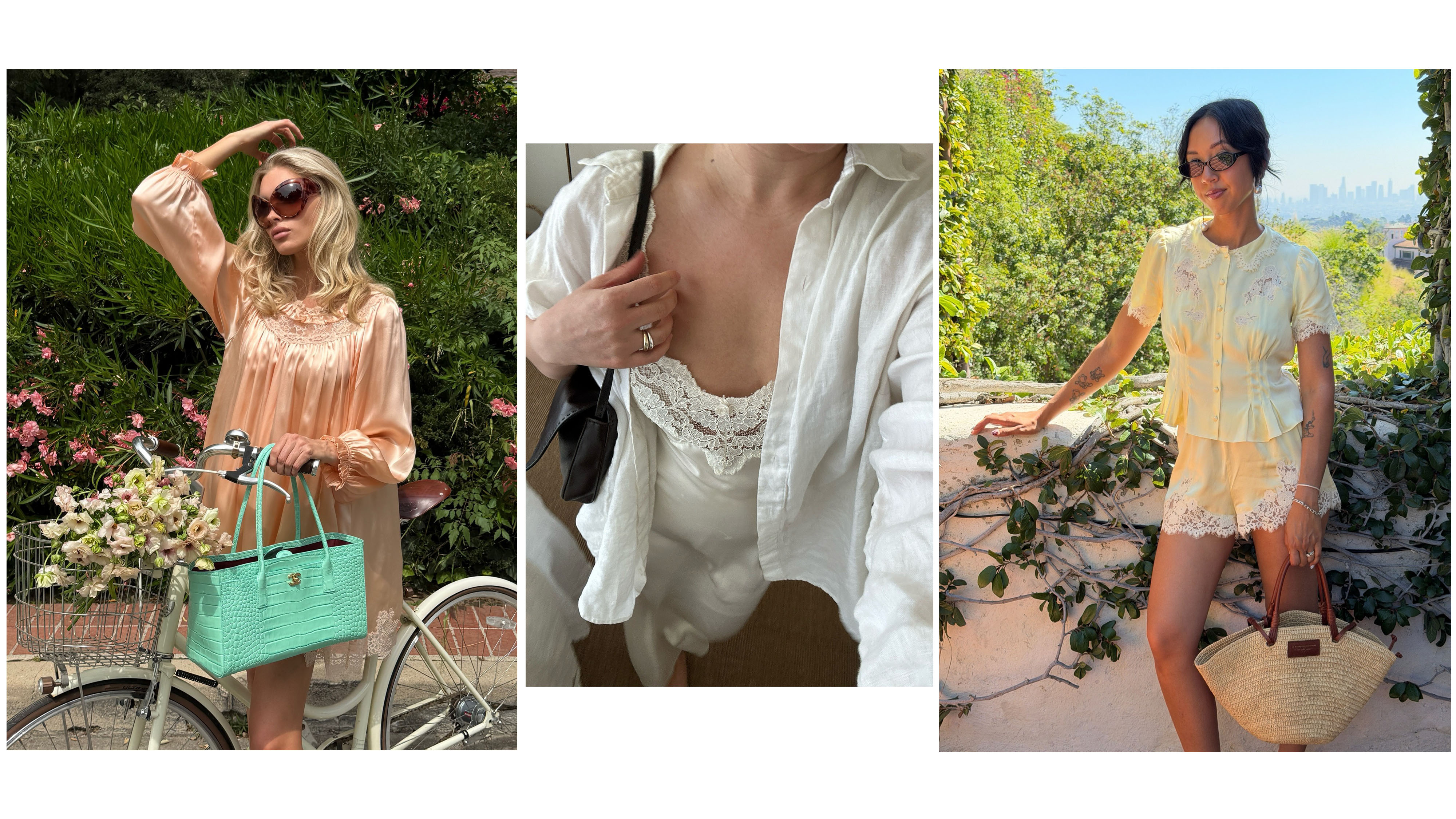 Women wearing pretty lace-trim clothing.