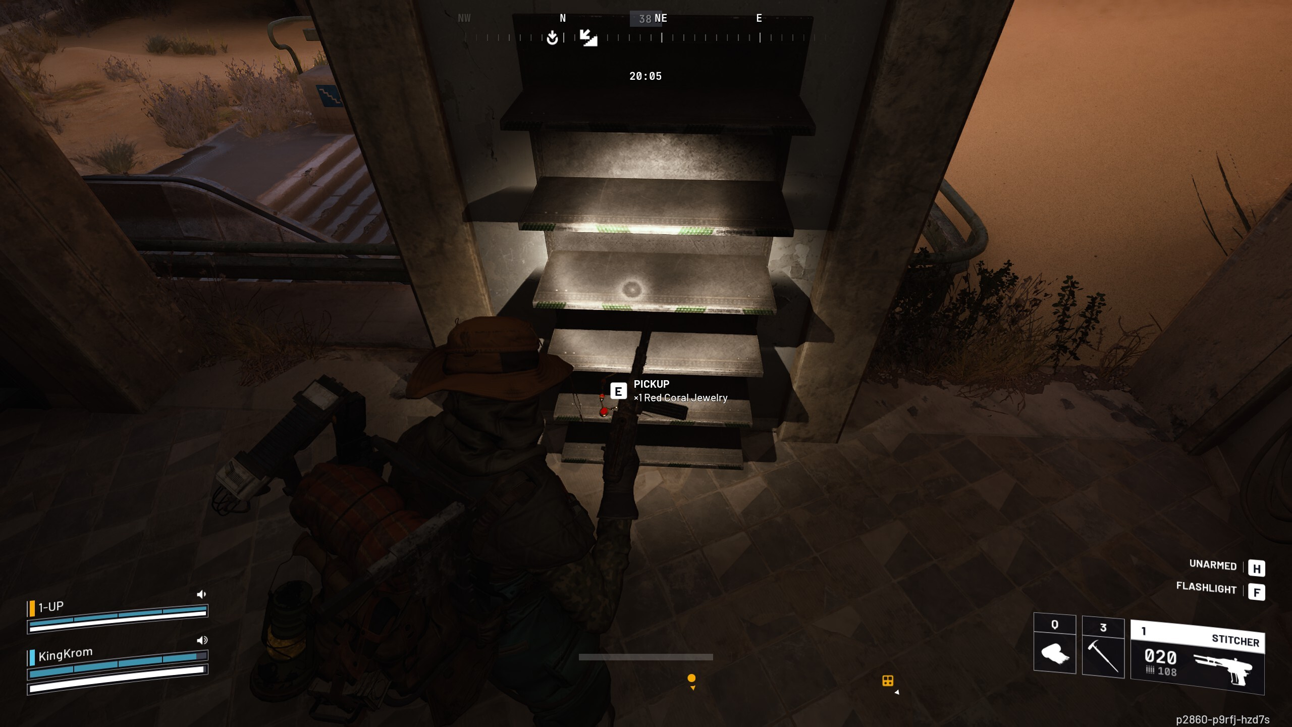 Arc Raiders Red Coral Jewelry: A player looking at a jewelry trinket on a shelf in a dark store.