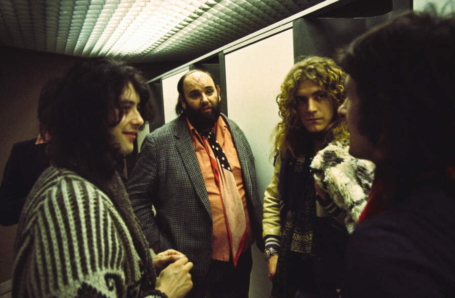Jimmy Page, Peter Grant and Robert Plant at Hardrock Concert Theatre in Manchester, UK, December 1972