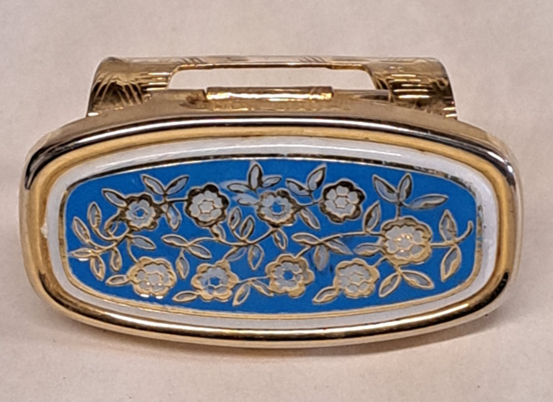 Vintage Lipstick and Mirror Holder Gold Tone and Flowers (l6)
