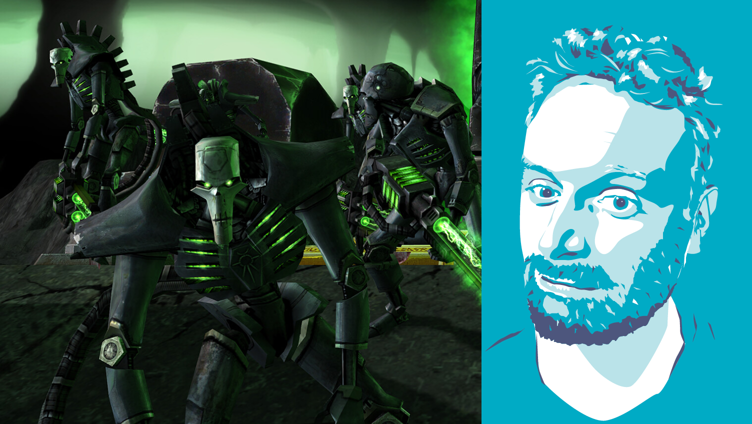 Warhammer 40,000 Dawn of War Definitive Edition composite with headshot of PC Gamer writer Sean Martin