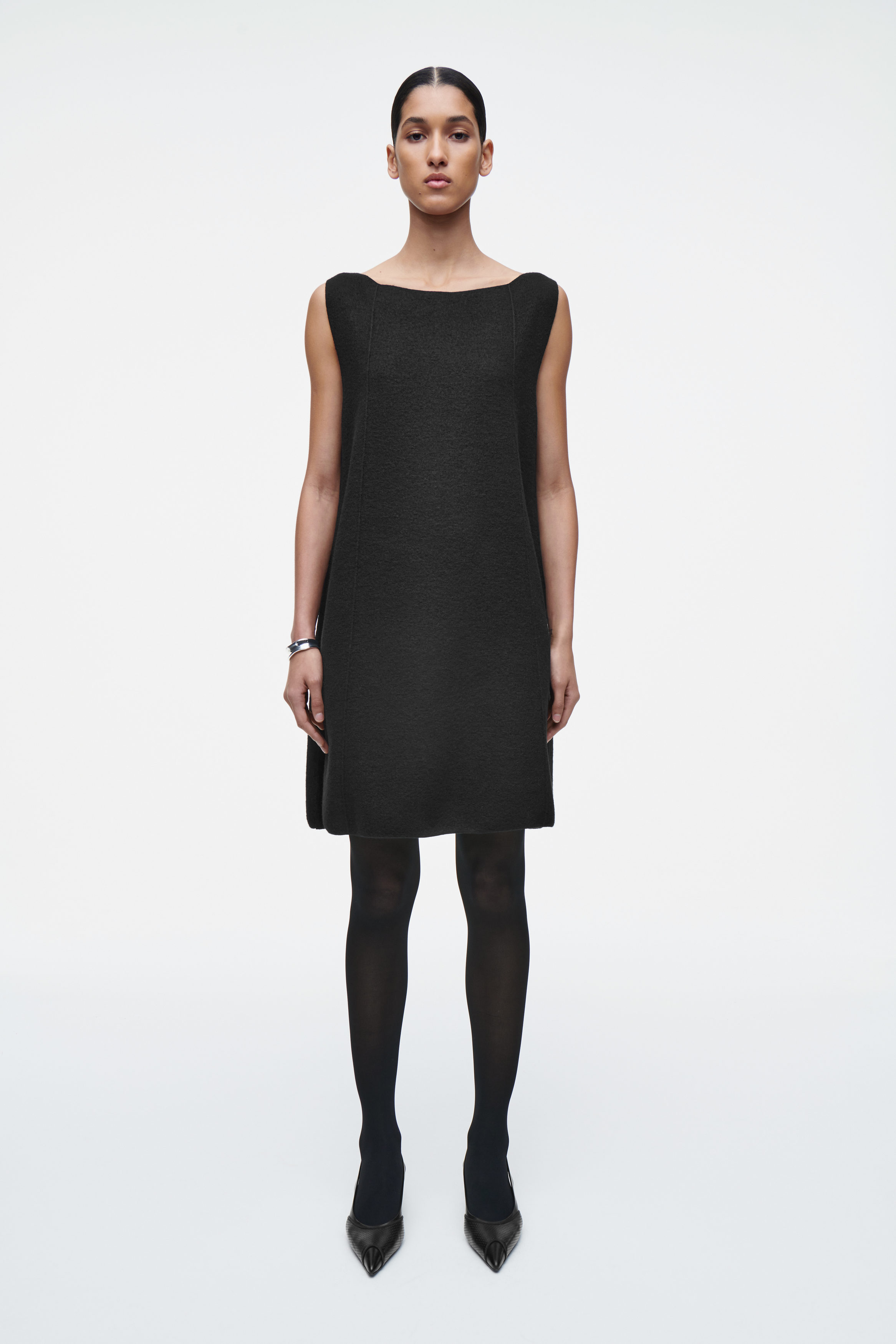 Paneled Wool Shift Dress