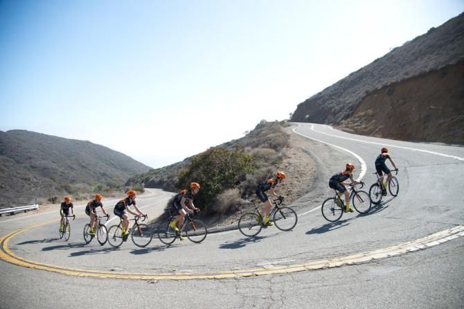 Optum riders start the long climb off the Pacific Coast Highway into the San Gabriel Mountains.