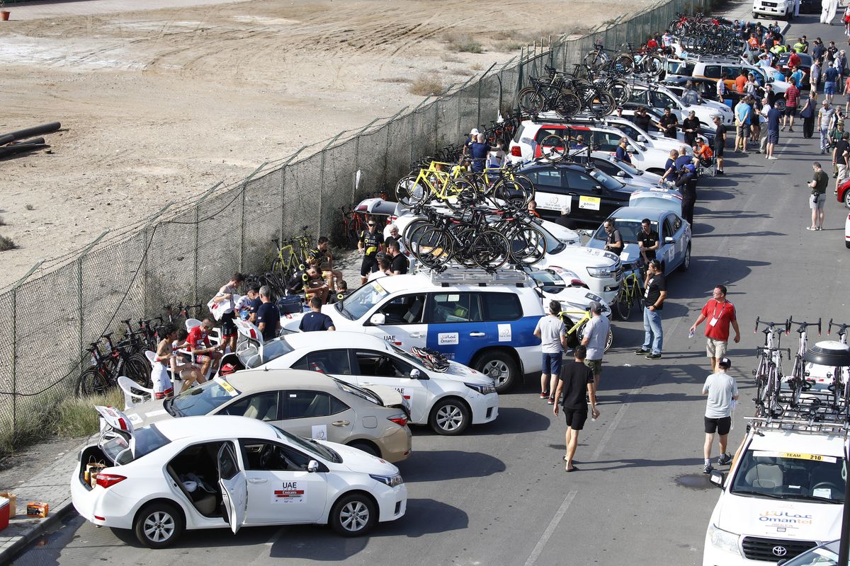 The paddock at the start of the stage