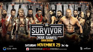 The poster from WWE Survivor Series: War Games 2025, featuring the participants of the men's WarGames match