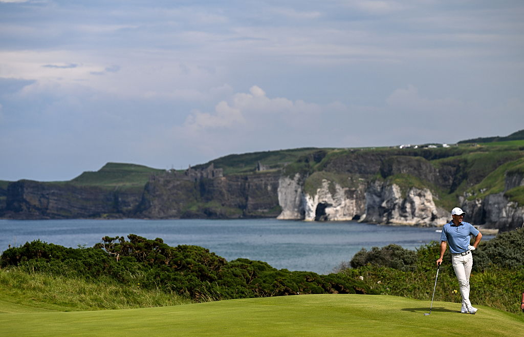 Antrim , United Kingdom - 20 July 2025; Rory McIlroy of Northern Ireland on the fifth green during the final round of The 153rd Open Championship at Royal Portrush Golf Club in Portrush, Antrim. (Photo By Ramsey Cardy/Sportsfile via Getty Images)