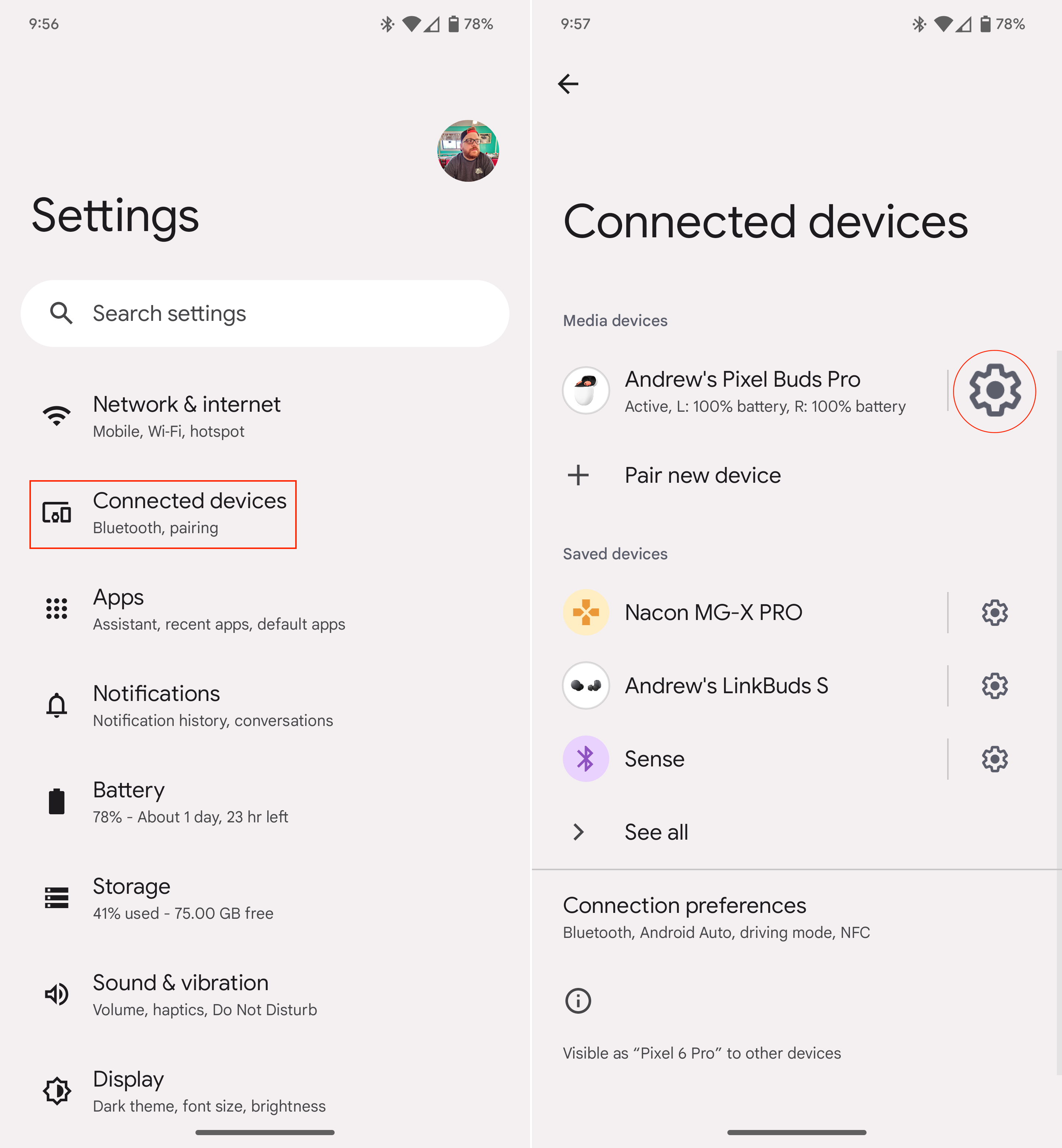 Abrir la página de configuración de Pixel Buds Pro desde la configuración del teléfono