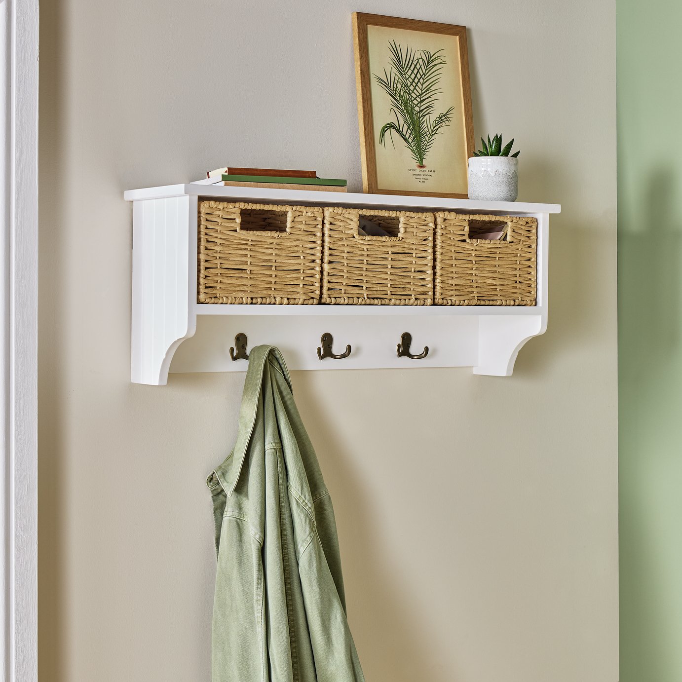 Argos Home Hallway Wall Shelf &amp;amp; Coat Rack With Storage Boxes