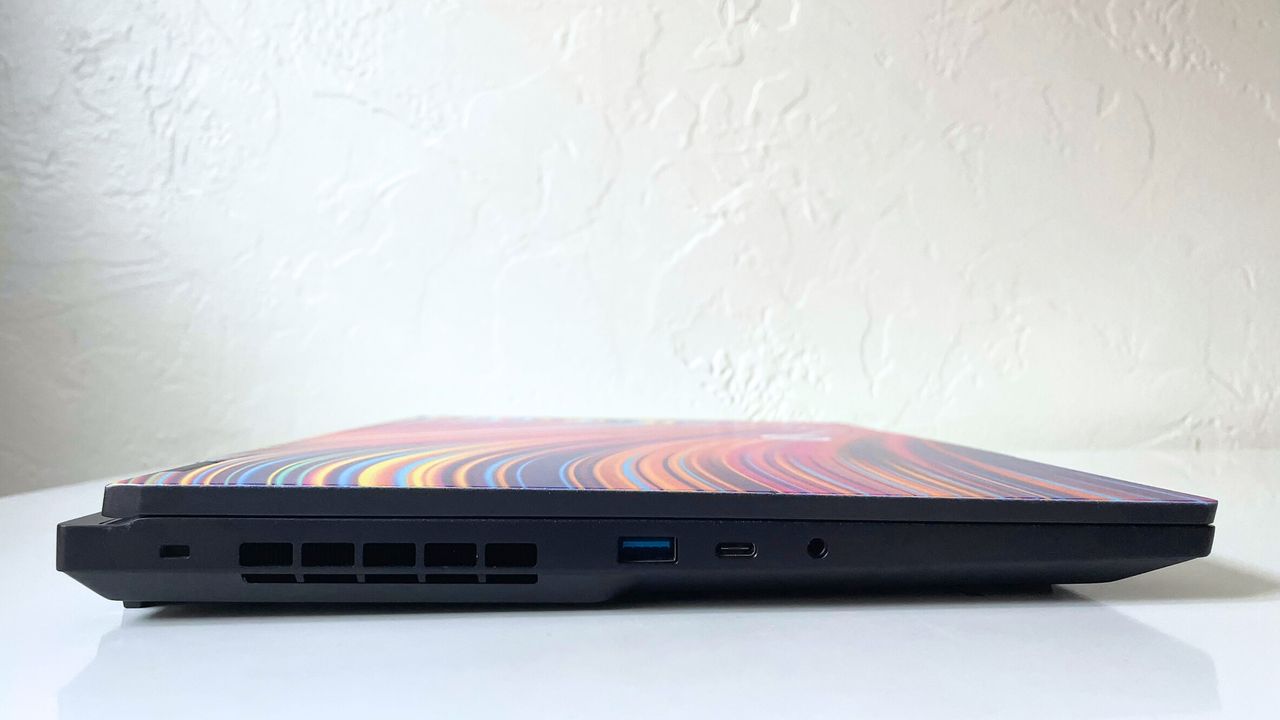 Close up of the ports on the left edge of the Origin EON16-X