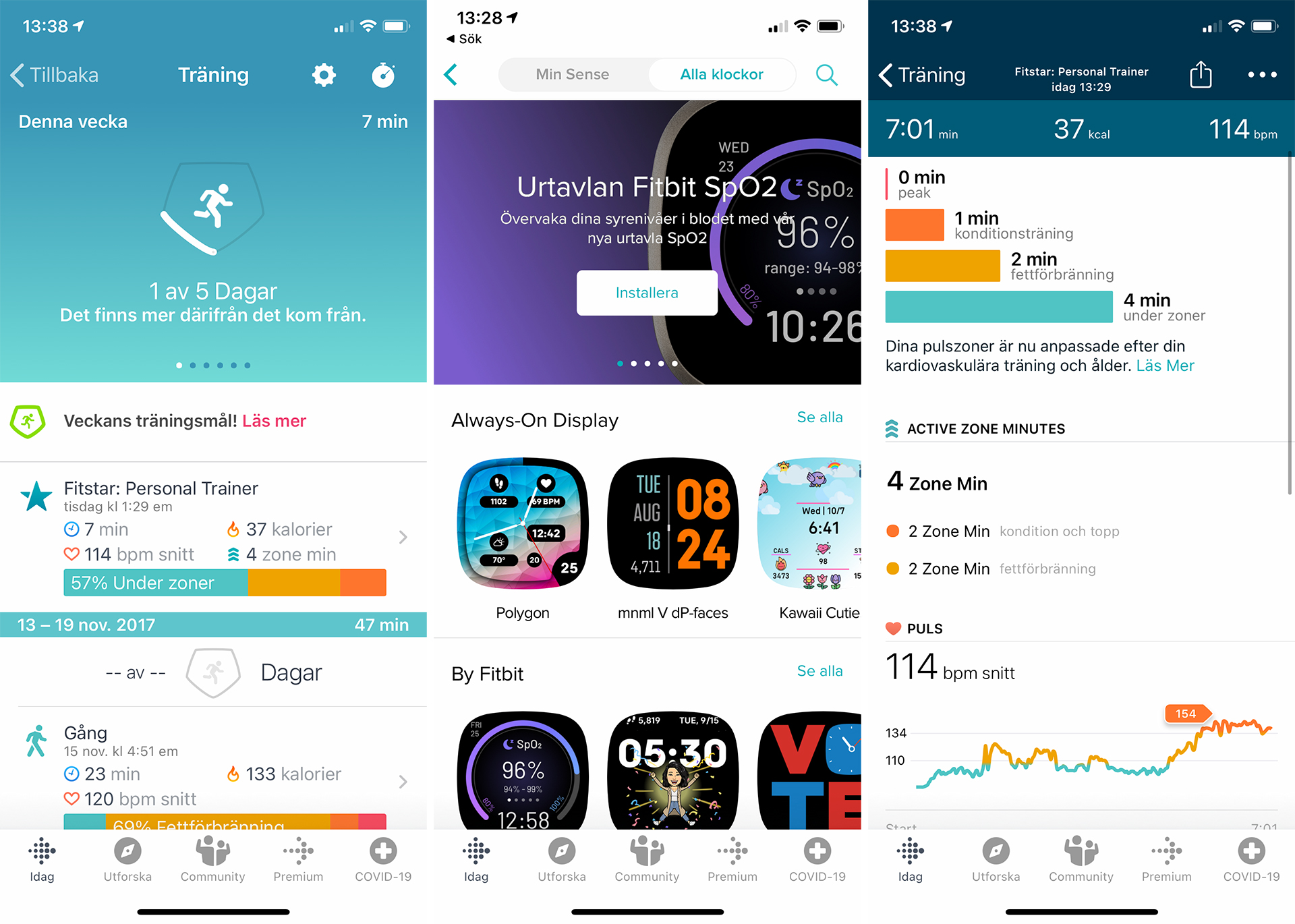 Skjermdumper fra Fitbit-appen.