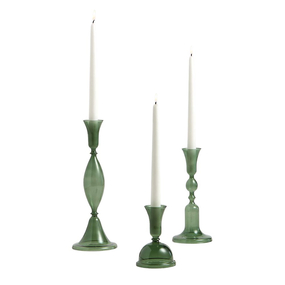Milano Green Glass Taper Holder, Set of 3