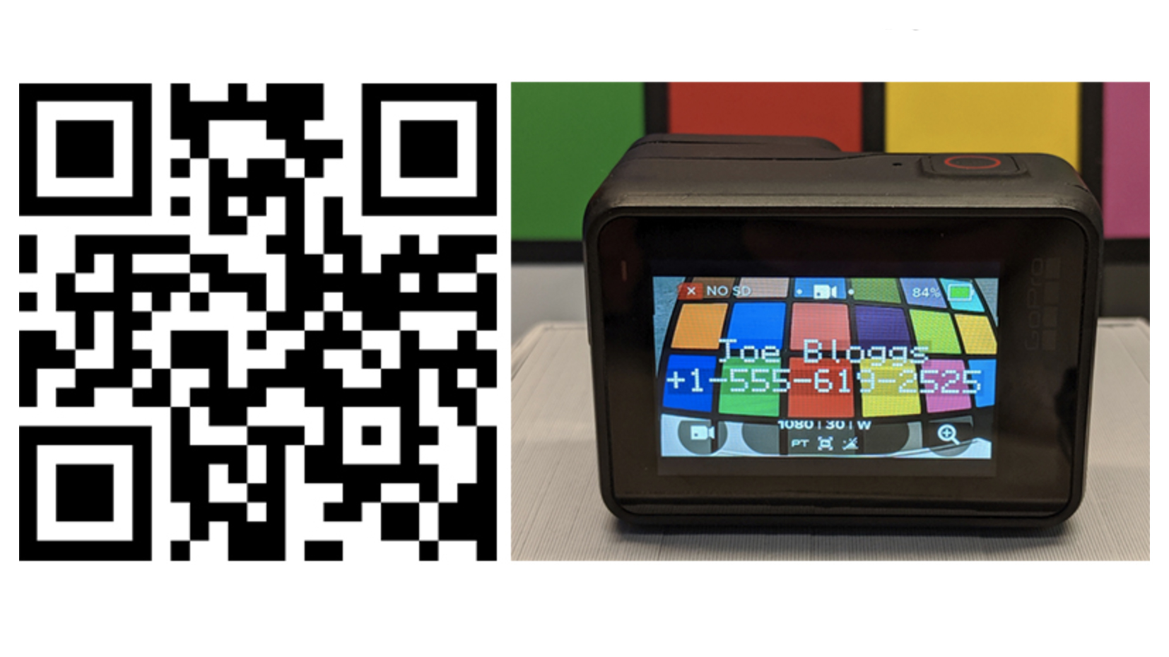 A QR code next to a GoPro using GoPro Labs