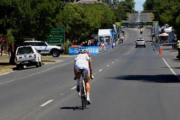 About to collect more points towards the sprint competition, Judith Arndt (Team Columbia-HTC) approaches the start / finish line on lap 5