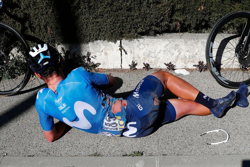 LEVENS FRANCE MARCH 14 Sebastian Mora Vedri of Spain and Movistar Team during the 79th Paris Nice 2021 Stage 8 a 927km stage from Le PlanduVar to Levens 518m Crash Injury Stage itinerary redesigned due to COVID19 lockdown imposed in the city of Nice ParisNice on March 14 2021 in Levens France Photo by Bas CzerwinskiGetty Images