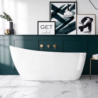 freestanding bath in bathroom with wall panelling