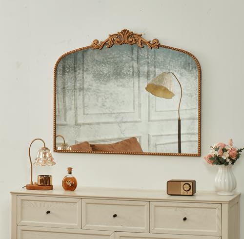 Arched Vertical Antique Mirror With Elegant Vintage Design Gold Metal Frame - 40"x32" Large Arch Mirror Perfect for Home Decor Bathroom Living Room - Handcrafted With Distressed Finish