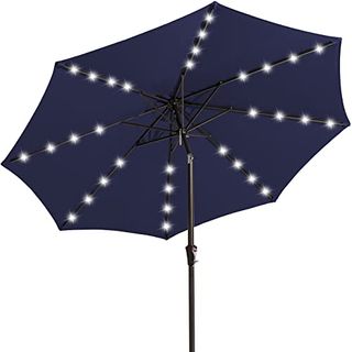 Jearey Upgrade 9ft Led Lighted Patio Umbrella, Solar Outdoor Umbrella, Tilt Table Umbrellafor Pool (navy)