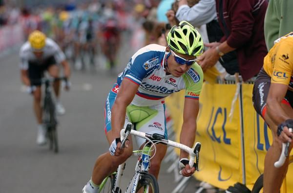 Peter Sagan (Liquigas-Cannondale) was the only rider to immediately react to Cancellara's attack. Edvald Boasson Hagen is trying to bridge the gap.