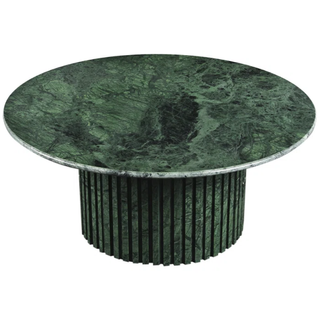 Green marble pedestal coffee table.