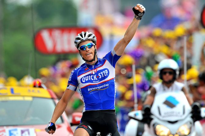 Chvanel takes the applause after winning his second stage at the 2010 Tour de France
