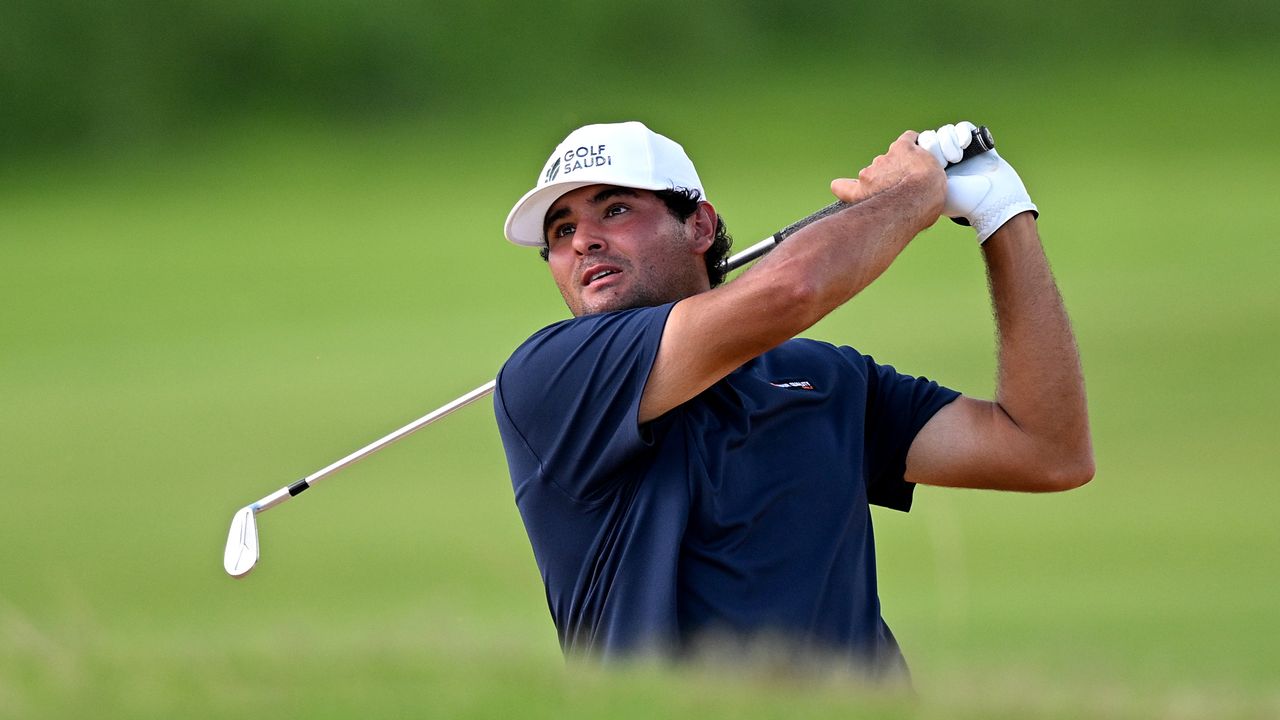 Eugenio Chacarra hits an iron shot during the 2025 Mauritius Open