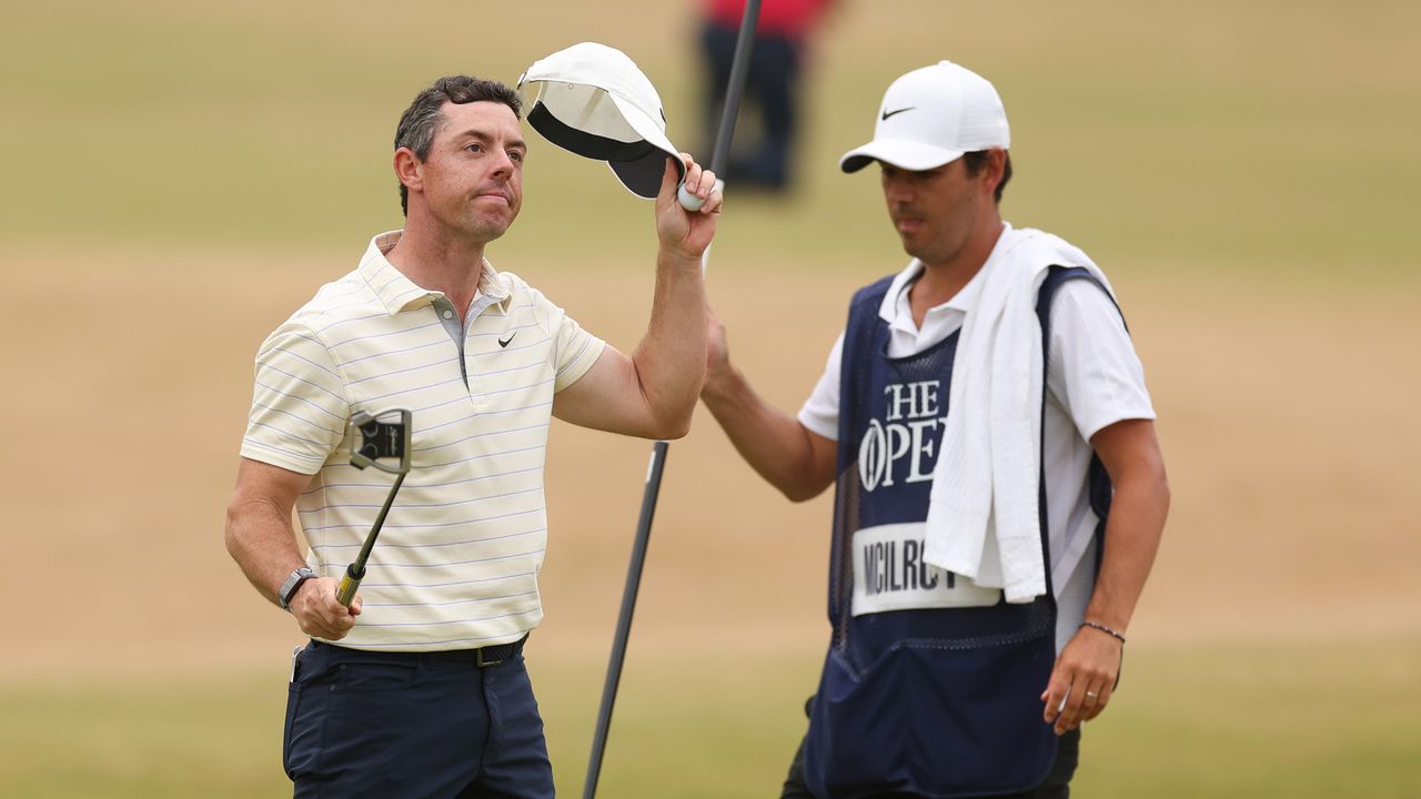 Rory McIlroy of Northern Ireland acknowledges the crowd after their round during Day Four of The 150th Open at St Andrews Old Course