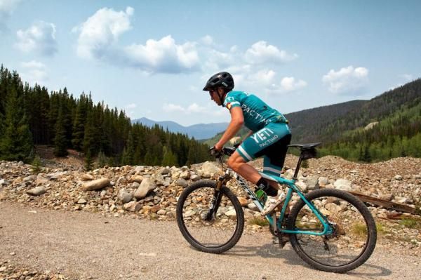 Nick Truitt (Yeti Pactimo Pro XC) climbs B &amp; B trail near the finish.