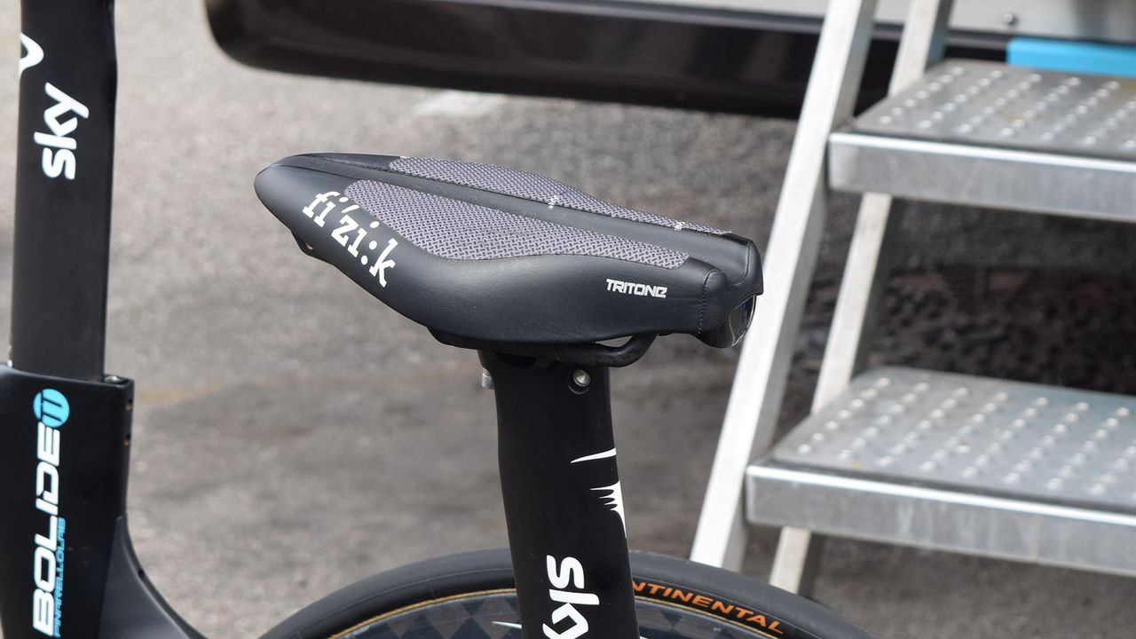 Michal Kwiatkowski ran identical customised Fizik Tritone saddles on both his first and second race bikes