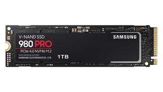 Black Samsung 980 Pro SSD for PS5 on white background