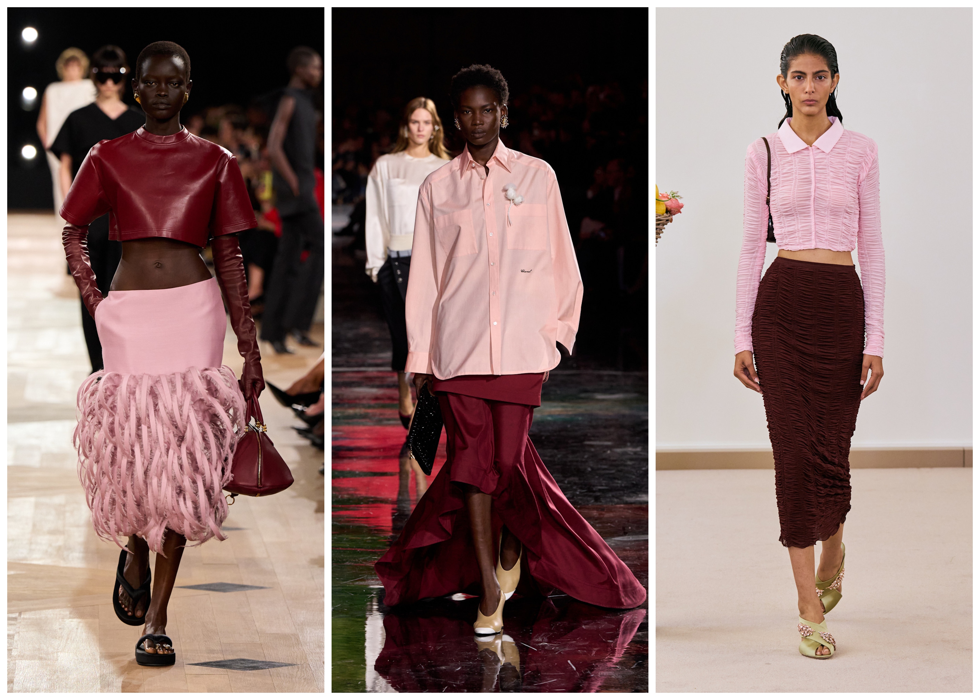 collage of pink and red color trend on the spring 2026 runways