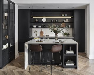 dark kitchen wit island