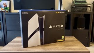 PS5 Pro box on a wooden table