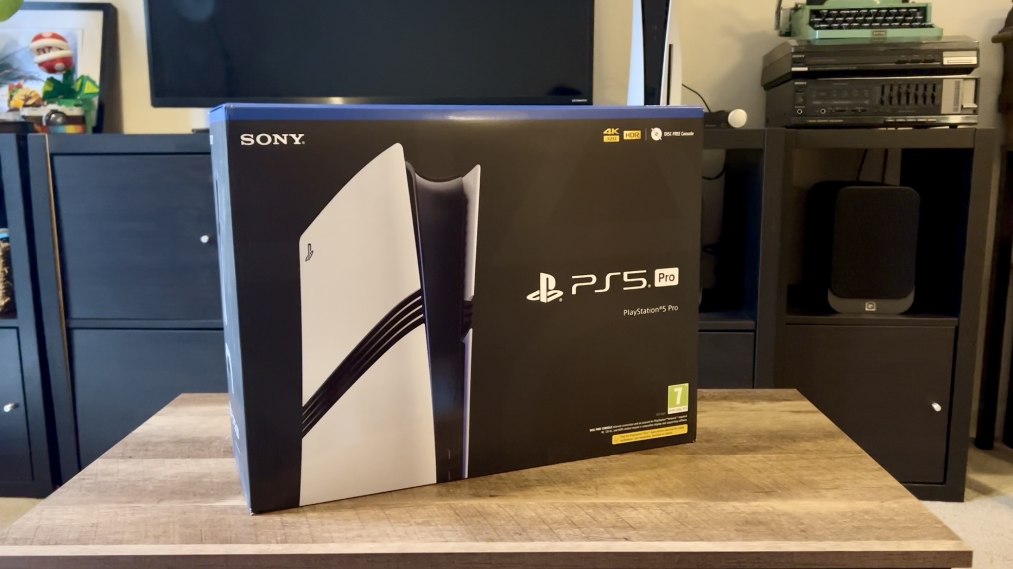 PS5 Pro box on a wooden table