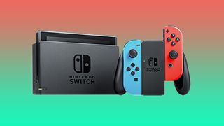 The Nintendo Switch on a gradient background. 