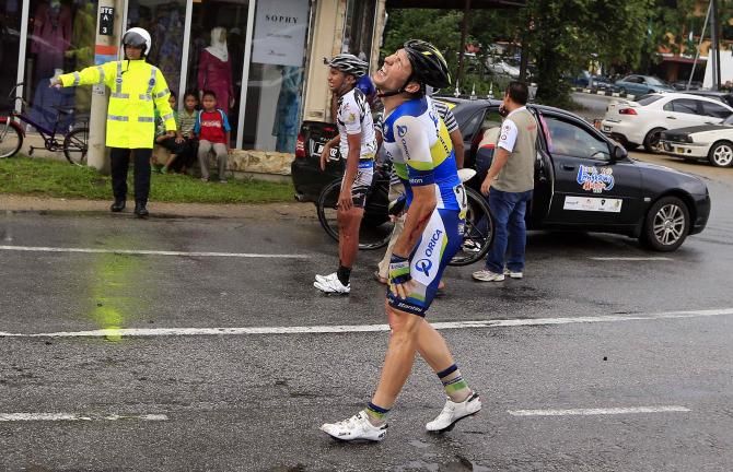 Aidis Kruopis (Orica GreenEdge) crashes at Tour de Langkawi