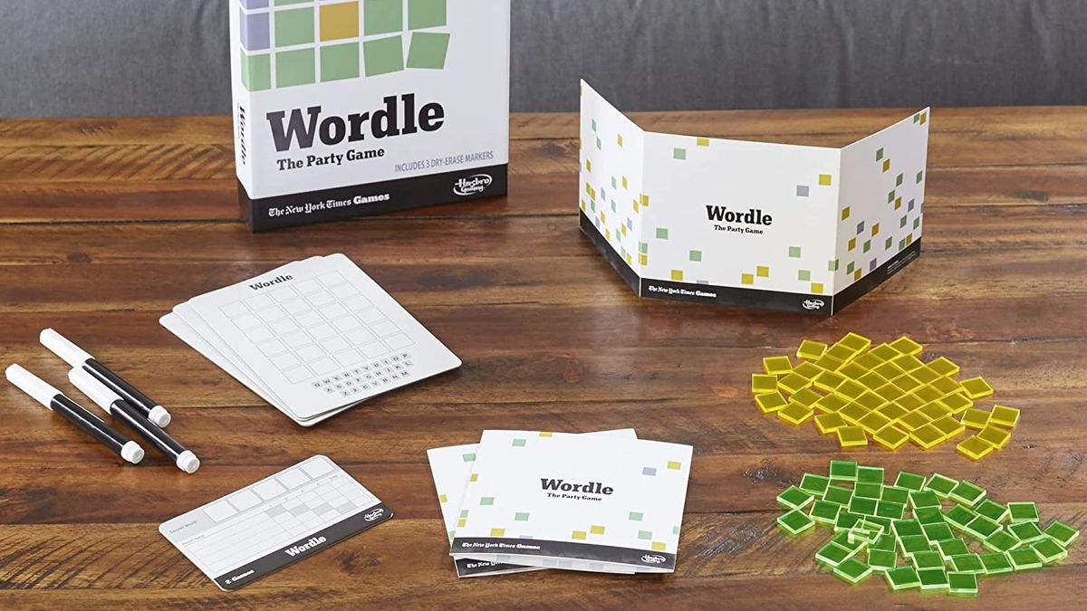 The Wordle board game&#039;s box, components, and cards