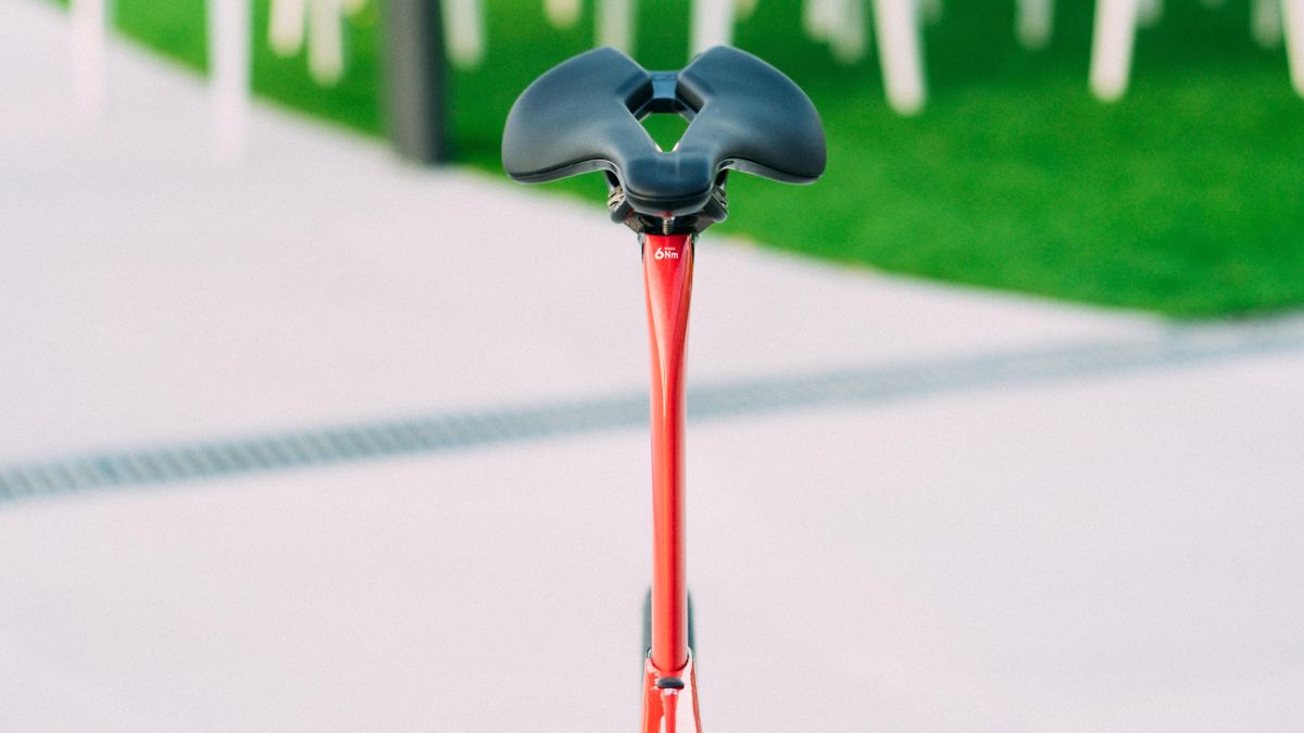 A red and black pinarello F road bike