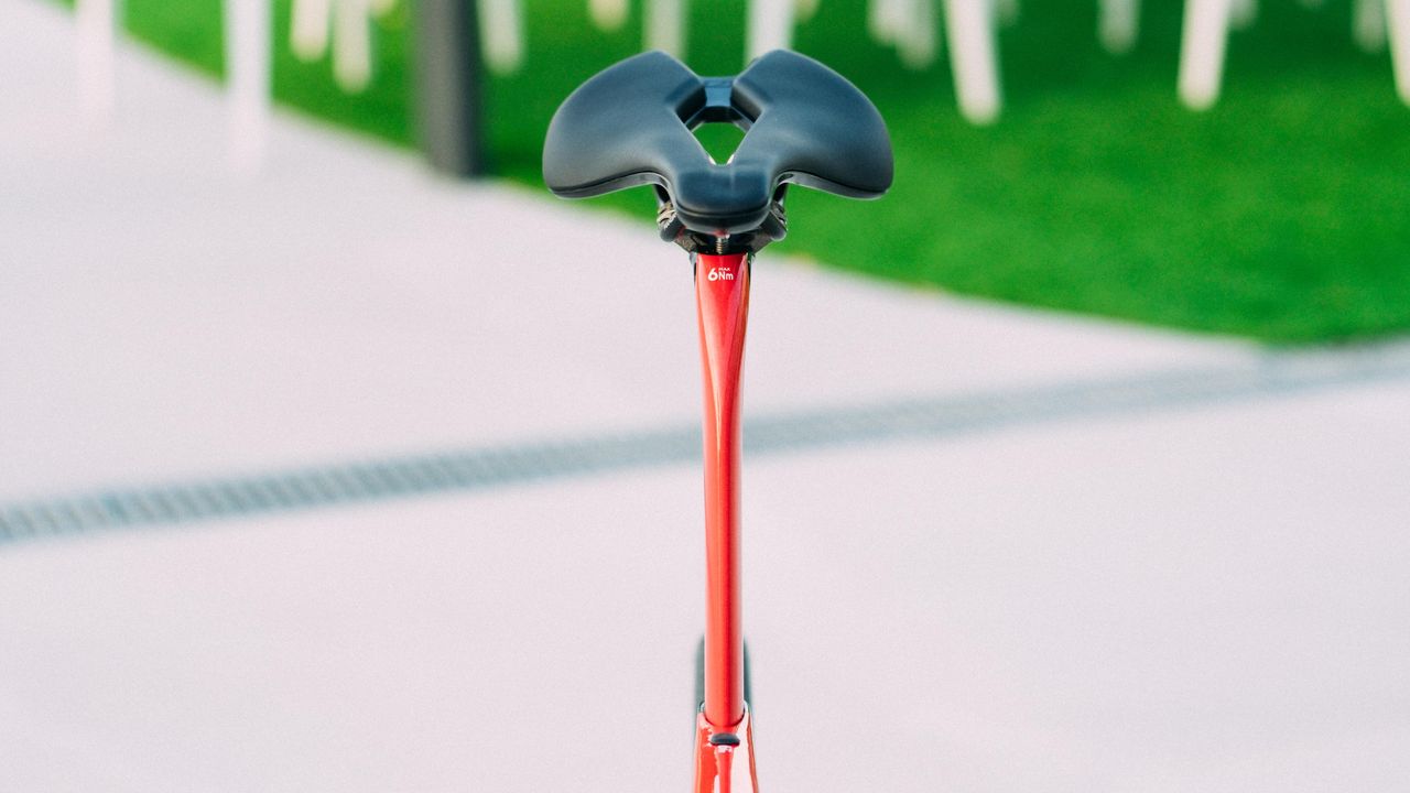 A red and black pinarello F road bike
