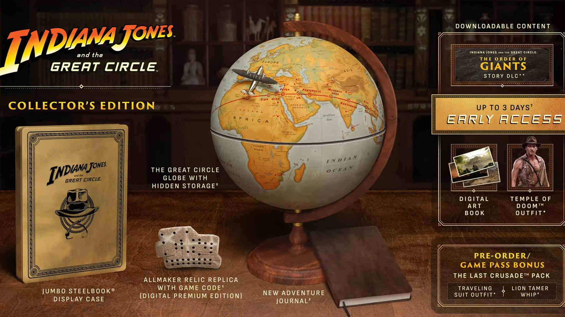 Indiana Jones and the Great Circle Collector's Edition comes with 3 days' early access and a conspiracy theory-covered globe