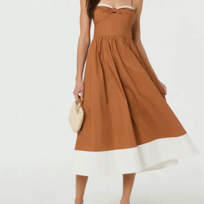 tan and white dress