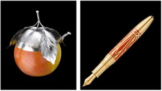 Buccellati silver-top apple and Mont Blanc anniversary coral and gold pen