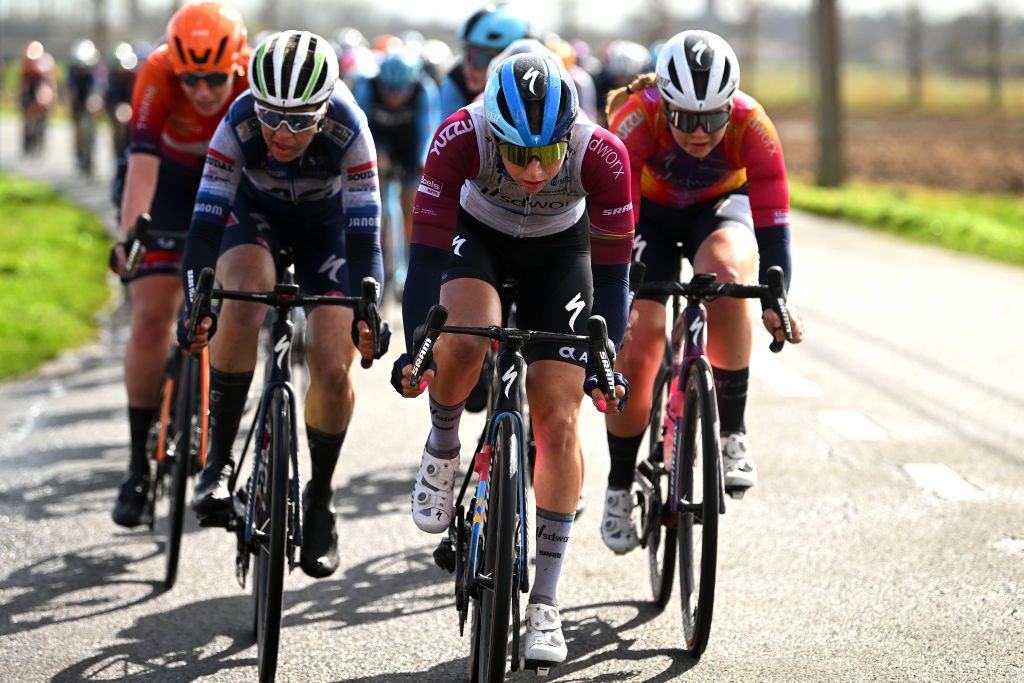 DE PANNE BELGIUM MARCH 23 Lorena Wiebes of The Netherlands and Team SD Worx Pink UCI Womens WorldTour Leader Jersey competes during the 6th Exterioo Womens Classic BruggeDe Panne 2023 a 1631km one day race from Brugge to De Panne UCIWWT on March 23 2023 in De Panne Belgium Photo by Luc ClaessenGetty Images