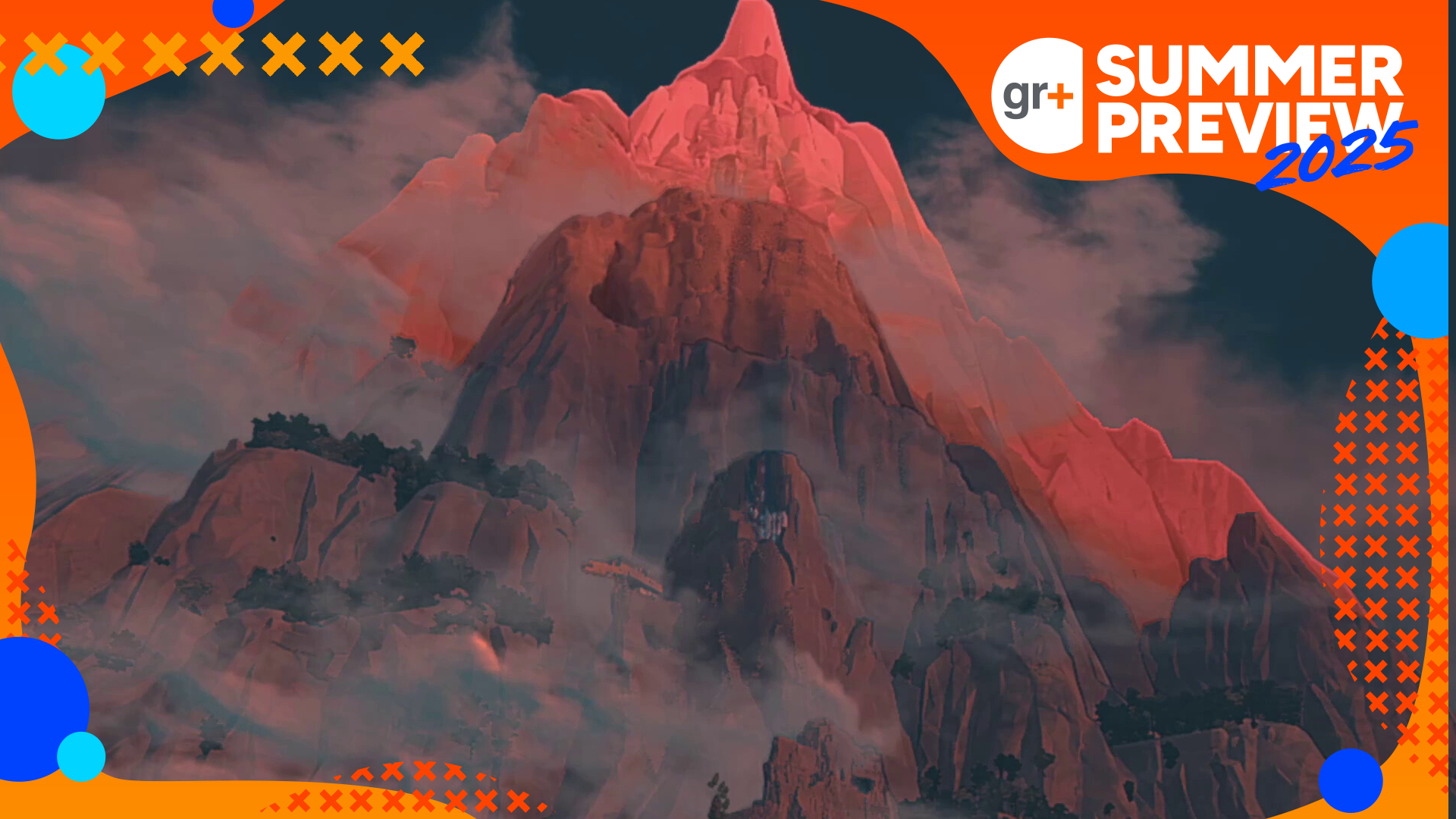 A large looming mountain peak in Cairn, with an orange GamesRadar+ Summer Preview 2025 banner around it