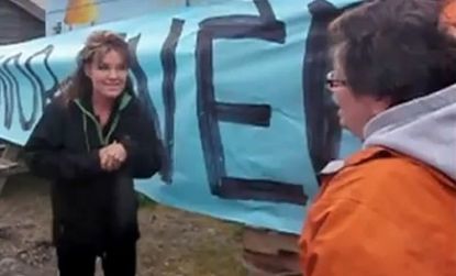 In the video, Palin is accused of abandoning Alaska to become a national celebrity. 